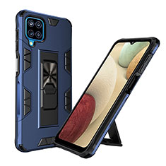 Silikon Hülle Handyhülle und Kunststoff Schutzhülle Hartschalen Tasche mit Magnetisch Ständer MQ1 für Samsung Galaxy A12 Blau