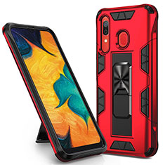 Silikon Hülle Handyhülle und Kunststoff Schutzhülle Hartschalen Tasche mit Magnetisch Ständer MQ1 für Samsung Galaxy A20 Rot