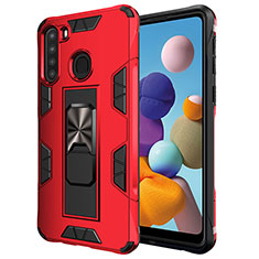 Silikon Hülle Handyhülle und Kunststoff Schutzhülle Hartschalen Tasche mit Magnetisch Ständer MQ1 für Samsung Galaxy A21 Rot