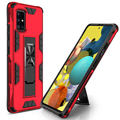 Silikon Hülle Handyhülle und Kunststoff Schutzhülle Hartschalen Tasche mit Magnetisch Ständer MQ1 für Samsung Galaxy A51 5G Rot