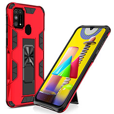 Silikon Hülle Handyhülle und Kunststoff Schutzhülle Hartschalen Tasche mit Magnetisch Ständer MQ1 für Samsung Galaxy M21s Rot