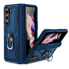 Silikon Hülle Handyhülle und Kunststoff Schutzhülle Hartschalen Tasche mit Magnetisch Ständer MQ2 für Samsung Galaxy Z Fold5 5G Blau