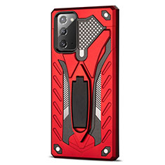 Silikon Hülle Handyhülle und Kunststoff Schutzhülle Hartschalen Tasche mit Magnetisch Ständer N03 für Samsung Galaxy Note 20 5G Rot