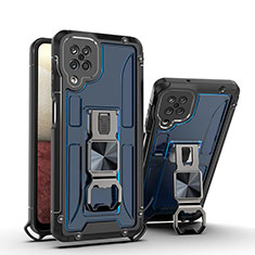 Silikon Hülle Handyhülle und Kunststoff Schutzhülle Hartschalen Tasche mit Magnetisch Ständer Q01W für Samsung Galaxy A12 5G Blau