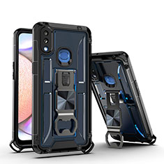 Silikon Hülle Handyhülle und Kunststoff Schutzhülle Hartschalen Tasche mit Magnetisch Ständer Q01W für Samsung Galaxy M01s Blau