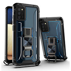 Silikon Hülle Handyhülle und Kunststoff Schutzhülle Hartschalen Tasche mit Magnetisch Ständer Q01W für Samsung Galaxy M02s Blau