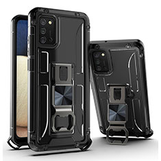 Silikon Hülle Handyhülle und Kunststoff Schutzhülle Hartschalen Tasche mit Magnetisch Ständer Q01W für Samsung Galaxy M02s Schwarz