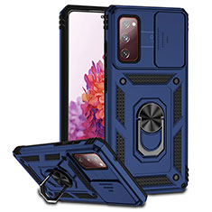 Silikon Hülle Handyhülle und Kunststoff Schutzhülle Hartschalen Tasche mit Magnetisch Ständer Q01W für Samsung Galaxy S20 FE (2022) 5G Blau