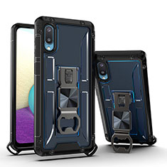 Silikon Hülle Handyhülle und Kunststoff Schutzhülle Hartschalen Tasche mit Magnetisch Ständer QW1 für Samsung Galaxy M02 Blau