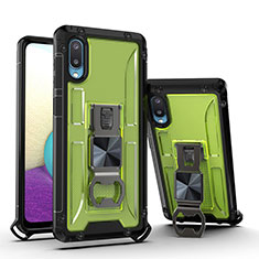 Silikon Hülle Handyhülle und Kunststoff Schutzhülle Hartschalen Tasche mit Magnetisch Ständer QW1 für Samsung Galaxy M02 Grün