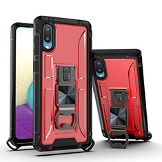 Silikon Hülle Handyhülle und Kunststoff Schutzhülle Hartschalen Tasche mit Magnetisch Ständer QW1 für Samsung Galaxy M02 Rot