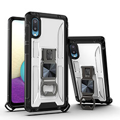 Silikon Hülle Handyhülle und Kunststoff Schutzhülle Hartschalen Tasche mit Magnetisch Ständer QW1 für Samsung Galaxy M02 Weiß