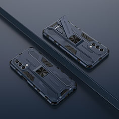 Silikon Hülle Handyhülle und Kunststoff Schutzhülle Hartschalen Tasche mit Magnetisch Ständer T01 für OnePlus Nord N200 5G Blau