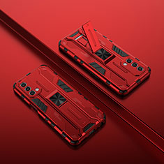 Silikon Hülle Handyhülle und Kunststoff Schutzhülle Hartschalen Tasche mit Magnetisch Ständer T01 für OnePlus Nord N200 5G Rot