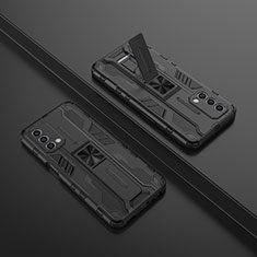 Silikon Hülle Handyhülle und Kunststoff Schutzhülle Hartschalen Tasche mit Magnetisch Ständer T01 für OnePlus Nord N200 5G Schwarz