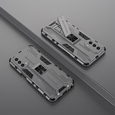 Silikon Hülle Handyhülle und Kunststoff Schutzhülle Hartschalen Tasche mit Magnetisch Ständer T01 für Oppo A54 5G Grau