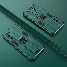 Silikon Hülle Handyhülle und Kunststoff Schutzhülle Hartschalen Tasche mit Magnetisch Ständer T01 für Oppo A55 5G Grün