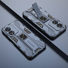 Silikon Hülle Handyhülle und Kunststoff Schutzhülle Hartschalen Tasche mit Magnetisch Ständer T01 für Oppo A58 5G Blau