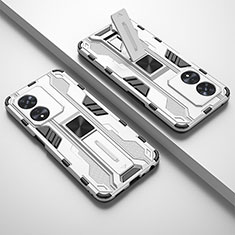 Silikon Hülle Handyhülle und Kunststoff Schutzhülle Hartschalen Tasche mit Magnetisch Ständer T01 für Oppo A58 5G Weiß