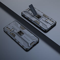 Silikon Hülle Handyhülle und Kunststoff Schutzhülle Hartschalen Tasche mit Magnetisch Ständer T01 für Oppo A74 4G Blau