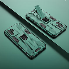 Silikon Hülle Handyhülle und Kunststoff Schutzhülle Hartschalen Tasche mit Magnetisch Ständer T01 für Oppo A94 5G Grün