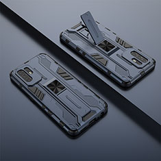 Silikon Hülle Handyhülle und Kunststoff Schutzhülle Hartschalen Tasche mit Magnetisch Ständer T01 für Oppo A95 5G Blau
