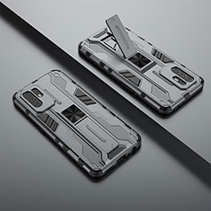 Silikon Hülle Handyhülle und Kunststoff Schutzhülle Hartschalen Tasche mit Magnetisch Ständer T01 für Oppo A95 5G Grau