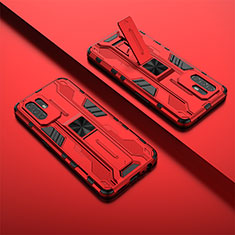 Silikon Hülle Handyhülle und Kunststoff Schutzhülle Hartschalen Tasche mit Magnetisch Ständer T01 für Oppo A95 5G Rot