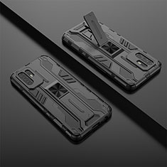 Silikon Hülle Handyhülle und Kunststoff Schutzhülle Hartschalen Tasche mit Magnetisch Ständer T01 für Oppo A95 5G Schwarz