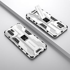 Silikon Hülle Handyhülle und Kunststoff Schutzhülle Hartschalen Tasche mit Magnetisch Ständer T01 für Oppo A95 5G Weiß