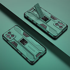 Silikon Hülle Handyhülle und Kunststoff Schutzhülle Hartschalen Tasche mit Magnetisch Ständer T01 für Oppo Find X3 5G Grün