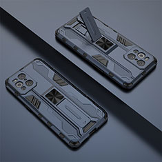 Silikon Hülle Handyhülle und Kunststoff Schutzhülle Hartschalen Tasche mit Magnetisch Ständer T01 für Oppo Find X3 Pro 5G Blau
