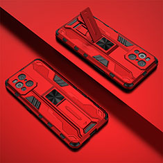 Silikon Hülle Handyhülle und Kunststoff Schutzhülle Hartschalen Tasche mit Magnetisch Ständer T01 für Oppo Find X3 Pro 5G Rot