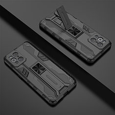 Silikon Hülle Handyhülle und Kunststoff Schutzhülle Hartschalen Tasche mit Magnetisch Ständer T01 für Oppo Find X3 Pro 5G Schwarz