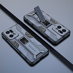Silikon Hülle Handyhülle und Kunststoff Schutzhülle Hartschalen Tasche mit Magnetisch Ständer T01 für Oppo Find X5 Pro 5G Blau
