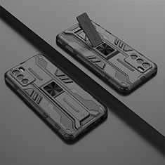 Silikon Hülle Handyhülle und Kunststoff Schutzhülle Hartschalen Tasche mit Magnetisch Ständer T01 für Oppo K9 Pro 5G Schwarz