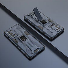 Silikon Hülle Handyhülle und Kunststoff Schutzhülle Hartschalen Tasche mit Magnetisch Ständer T01 für Oppo Reno6 Pro 5G Blau