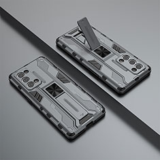 Silikon Hülle Handyhülle und Kunststoff Schutzhülle Hartschalen Tasche mit Magnetisch Ständer T01 für Oppo Reno6 Pro 5G Grau