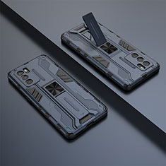 Silikon Hülle Handyhülle und Kunststoff Schutzhülle Hartschalen Tasche mit Magnetisch Ständer T01 für Oppo Reno6 Pro 5G India Blau