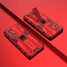 Silikon Hülle Handyhülle und Kunststoff Schutzhülle Hartschalen Tasche mit Magnetisch Ständer T01 für Oppo Reno6 Pro 5G Rot