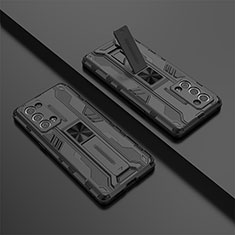 Silikon Hülle Handyhülle und Kunststoff Schutzhülle Hartschalen Tasche mit Magnetisch Ständer T01 für Oppo Reno6 Pro 5G Schwarz