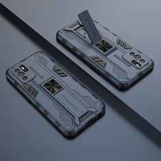 Silikon Hülle Handyhülle und Kunststoff Schutzhülle Hartschalen Tasche mit Magnetisch Ständer T01 für Oppo Reno6 Z 5G Blau