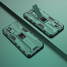 Silikon Hülle Handyhülle und Kunststoff Schutzhülle Hartschalen Tasche mit Magnetisch Ständer T01 für Oppo Reno6 Z 5G Grün