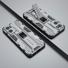 Silikon Hülle Handyhülle und Kunststoff Schutzhülle Hartschalen Tasche mit Magnetisch Ständer T01 für Oppo Reno7 5G Grau