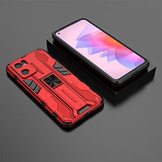 Silikon Hülle Handyhülle und Kunststoff Schutzhülle Hartschalen Tasche mit Magnetisch Ständer T01 für Oppo Reno7 SE 5G Rot
