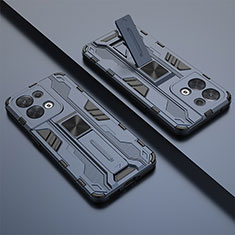 Silikon Hülle Handyhülle und Kunststoff Schutzhülle Hartschalen Tasche mit Magnetisch Ständer T01 für Oppo Reno8 5G Blau