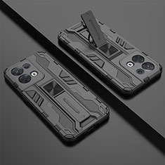 Silikon Hülle Handyhülle und Kunststoff Schutzhülle Hartschalen Tasche mit Magnetisch Ständer T01 für Oppo Reno8 5G Schwarz