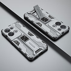 Silikon Hülle Handyhülle und Kunststoff Schutzhülle Hartschalen Tasche mit Magnetisch Ständer T01 für Oppo Reno8 Pro 5G Grau