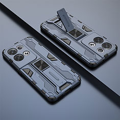 Silikon Hülle Handyhülle und Kunststoff Schutzhülle Hartschalen Tasche mit Magnetisch Ständer T01 für Oppo Reno8 Pro+ Plus 5G Blau