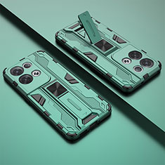 Silikon Hülle Handyhülle und Kunststoff Schutzhülle Hartschalen Tasche mit Magnetisch Ständer T01 für Oppo Reno8 Pro+ Plus 5G Grün